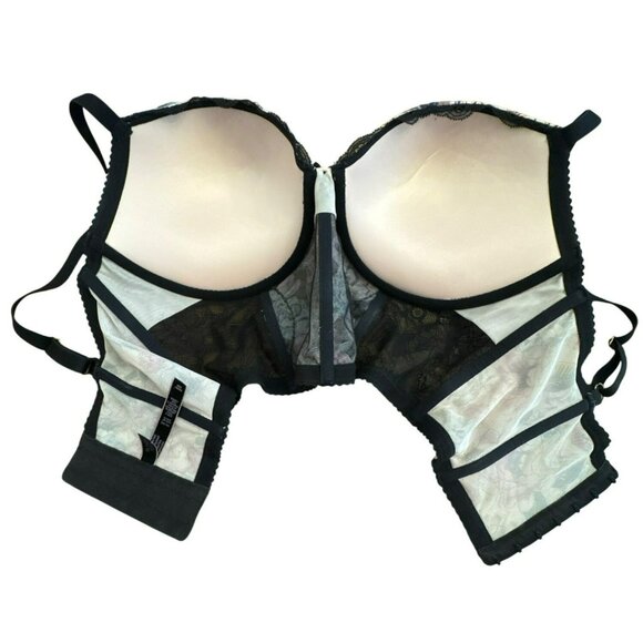 Victoria's Secret Very Sexy Push-Up 36DD Pink Floral Black Lace Corset Bustier - Picture 5 of 9